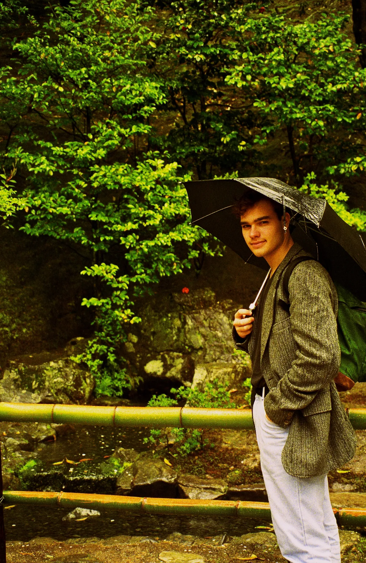It may be the only time I ever carry, let alone use, an umbrella: me in Japan