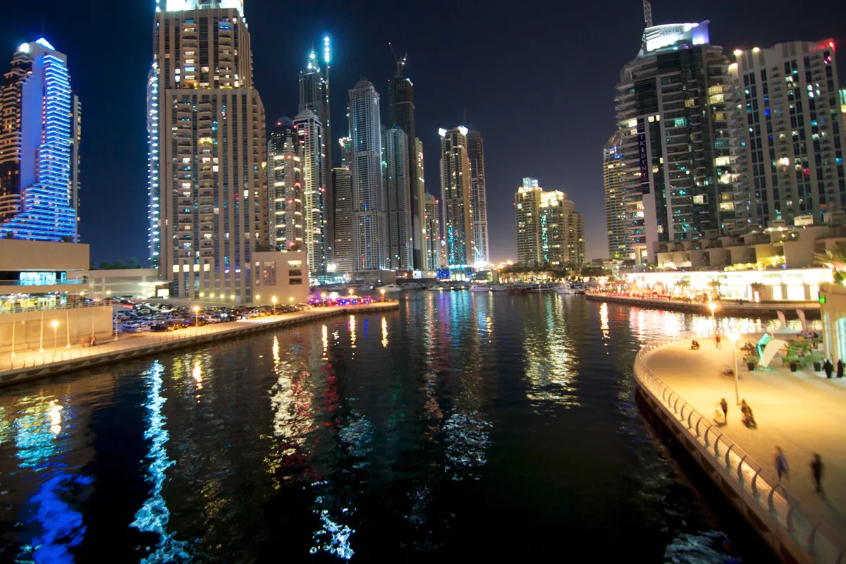 From bridge overlooking canal in Marina area of Dubai